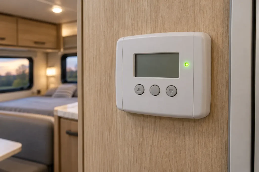 RV wall thermostat with a small LCD screen