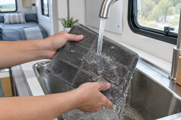 Washing an RV air conditioner return air filter
