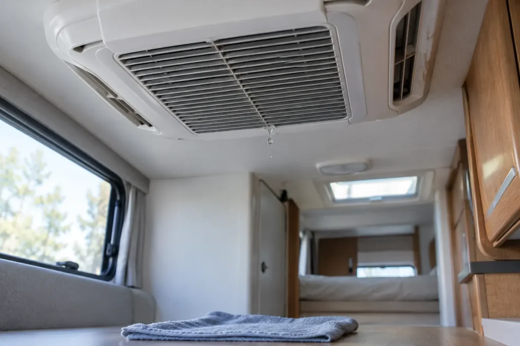 Water dripping from an RV air conditioner ceiling unit