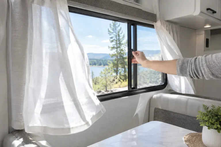 Opening an RV window to air out the coach