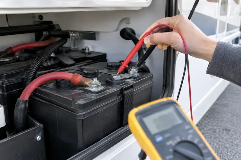 Checking RV house battery voltage with a multimeter