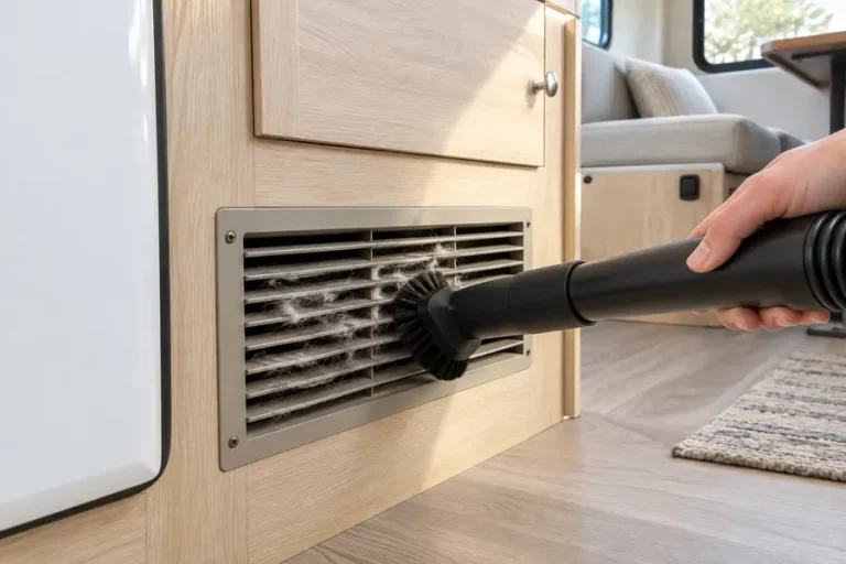 Vacuuming lint from an RV furnace return-air grille