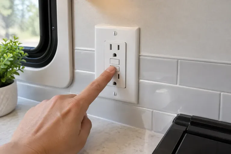 Resetting a GFCI outlet in an RV kitchen