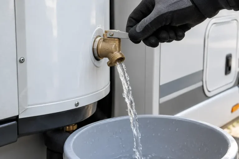 Pulling the relief valve lever to drain water and restore the air pocket