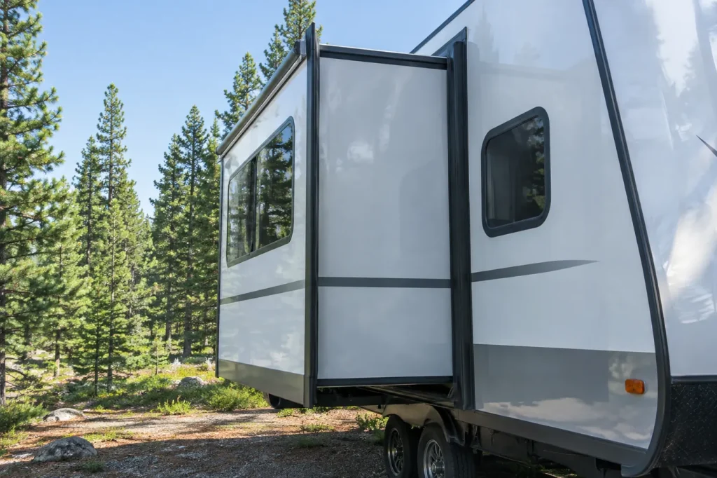 Travel trailer with the slide-out room extended